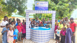 Completed water well providing clean drinking water to Gambian community