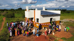 Aerial drone view of rural Uganda masjid construction site