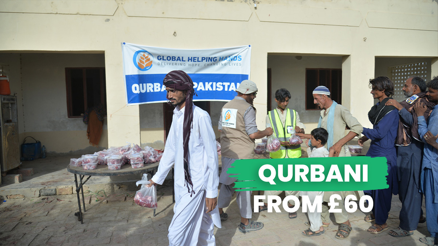 Pakistan Qurbani livestock or meat distribution taking place in Pakistan community