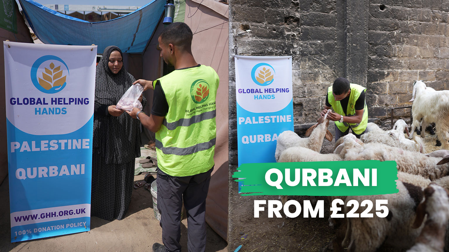 Palestine Palestinian families receiving Qurbani meat distribution during charitable program