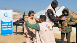 Humanitarian aid supplies and relief packages prepared for Palestine distribution