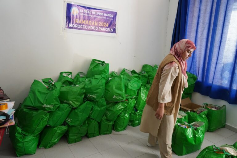 Food parcels being prepared and handed out in Morocco
